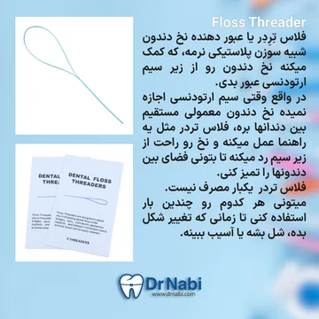 فلاس تردر برای عبور نخ از زیر سیم بزار فلاس تردر برای رد کردن نخ دندان از زیر سیم ارتودنسی